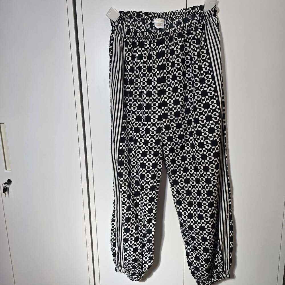 Cocoble New York Black and White Geometric Monogram Print Pull-On Pants Large